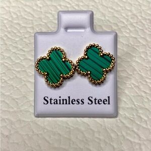 Elegant Green and Gold Stainless Steel Earrings